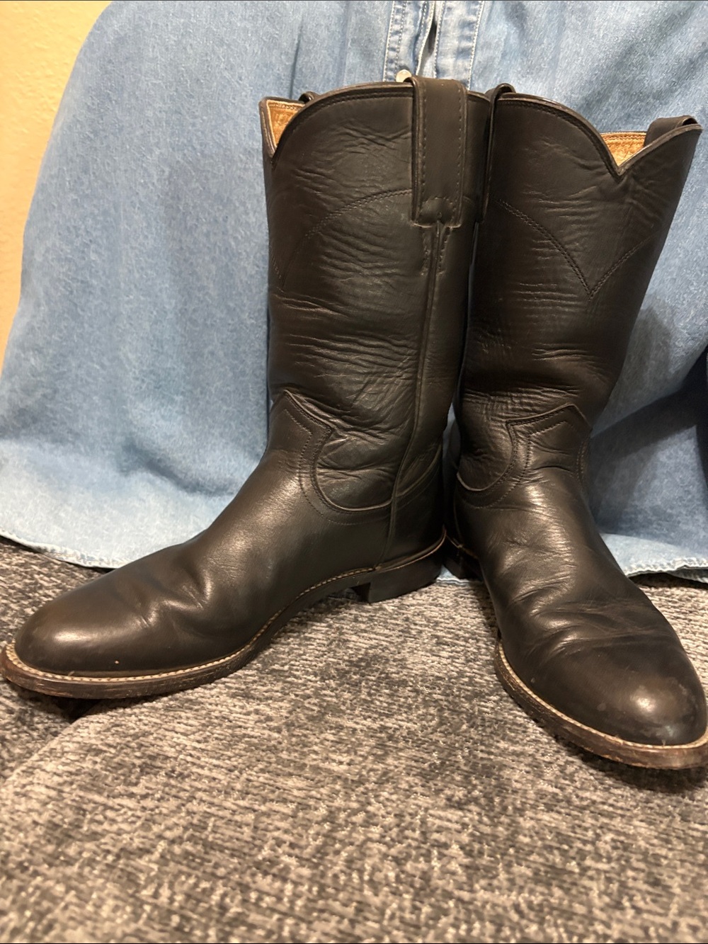 VTG Justin Black Leather Roper Cowboy Boots Women's Size 6 B - Picture 5 of 9